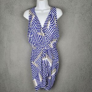 Taylor Dress Womens Size 4 Blue Gray White Deep V Neck  Sleeveless Sheath Sexy